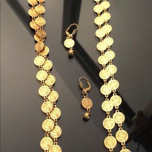 Egyptian Revival Gold tone Necklace and Earring Set